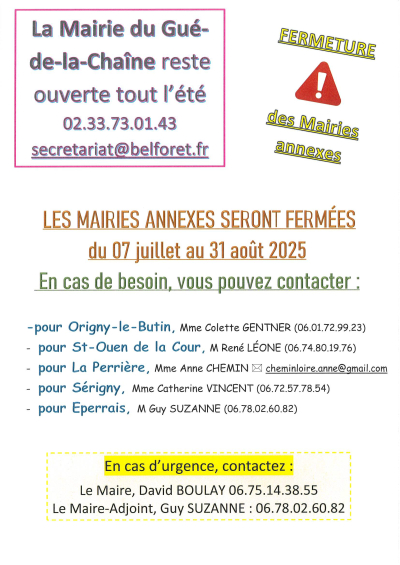 FERMETURE ESTIVALE DES MAIRIES